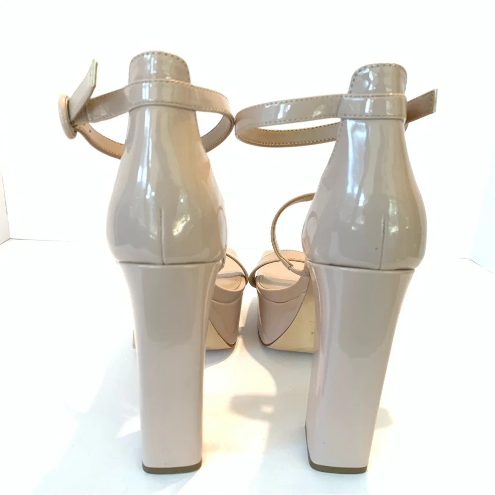 Marc Fisher Frita Platform Heels Nude Ankle Strap Size 10 Square Toe
